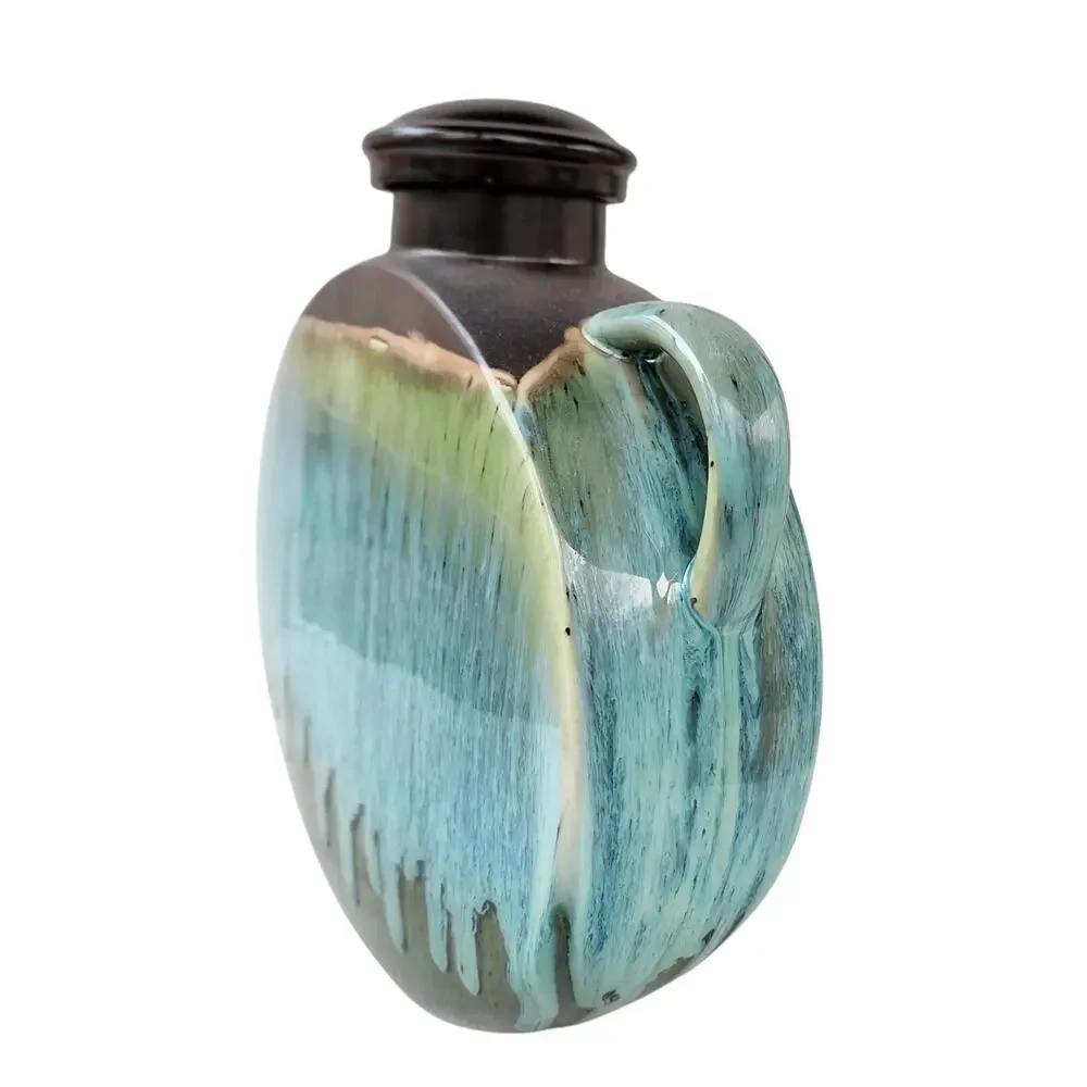 Drip Glaze Pilgrim Flask Vase | Blue Green Sculptural Pottery Decor